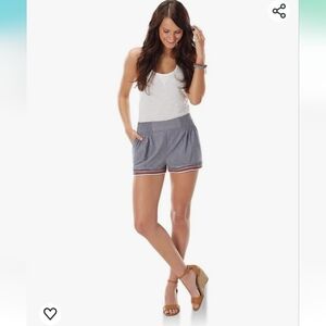 Mud Pie Women Bree Embroidered Chambray Slip On Elastic Waist Shorts, Size S